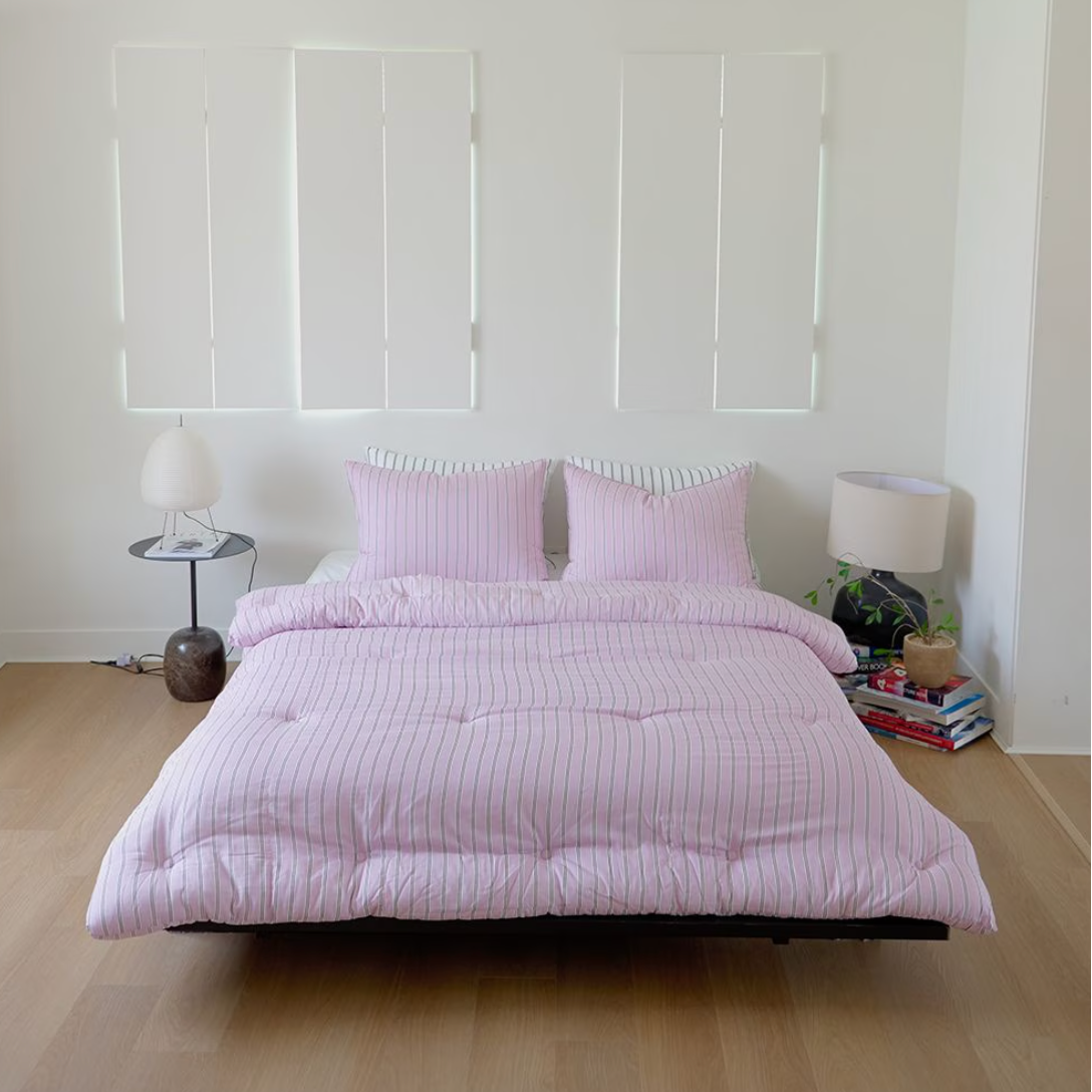 Modal Stripe Comforter & Pillow Set (Corn-Fiber Fill) - close up