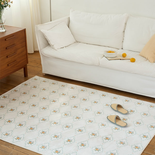 Orange Garden Microfiber Washable Rug