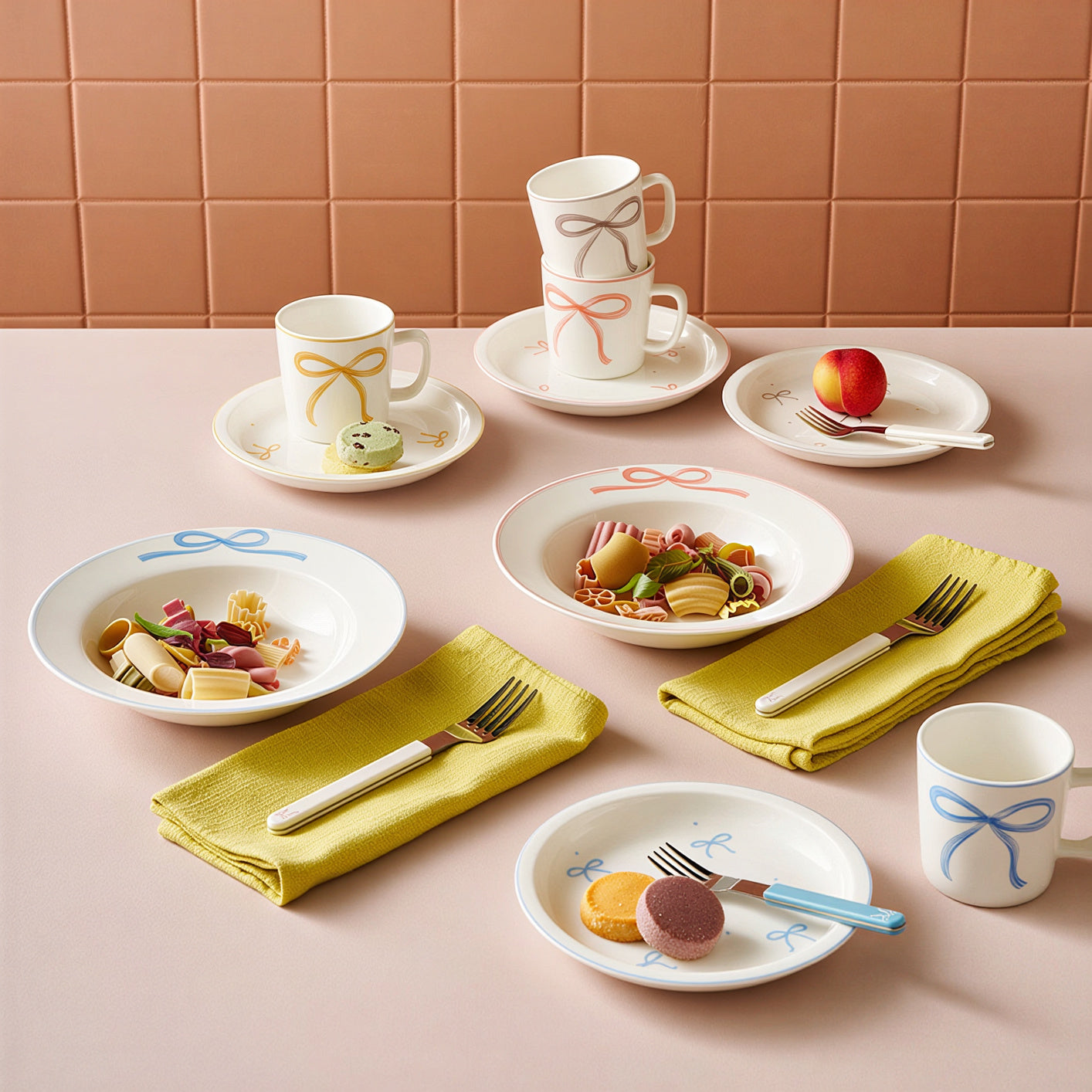 ON Pastel Ribbon Dessert Plate Set (4-Piece)