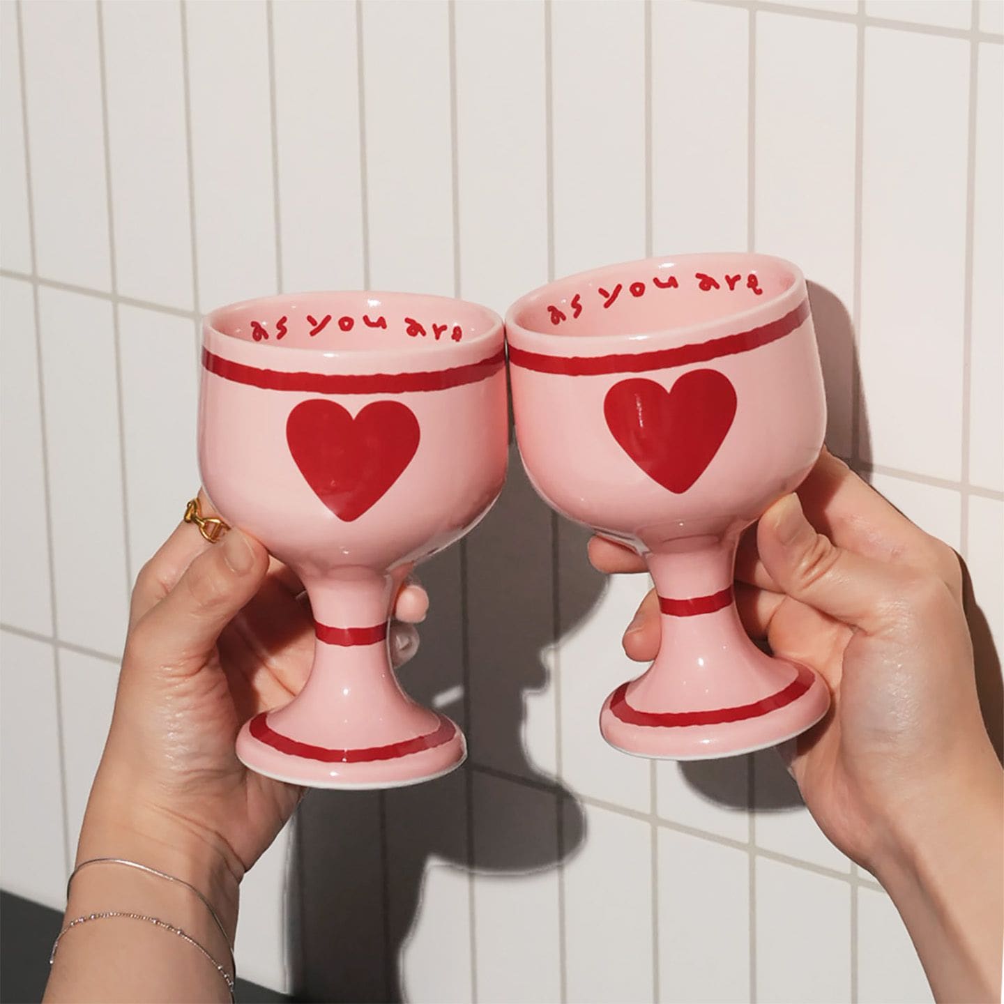 Pink Edition Ceramic Heart Wine Glass - detail view