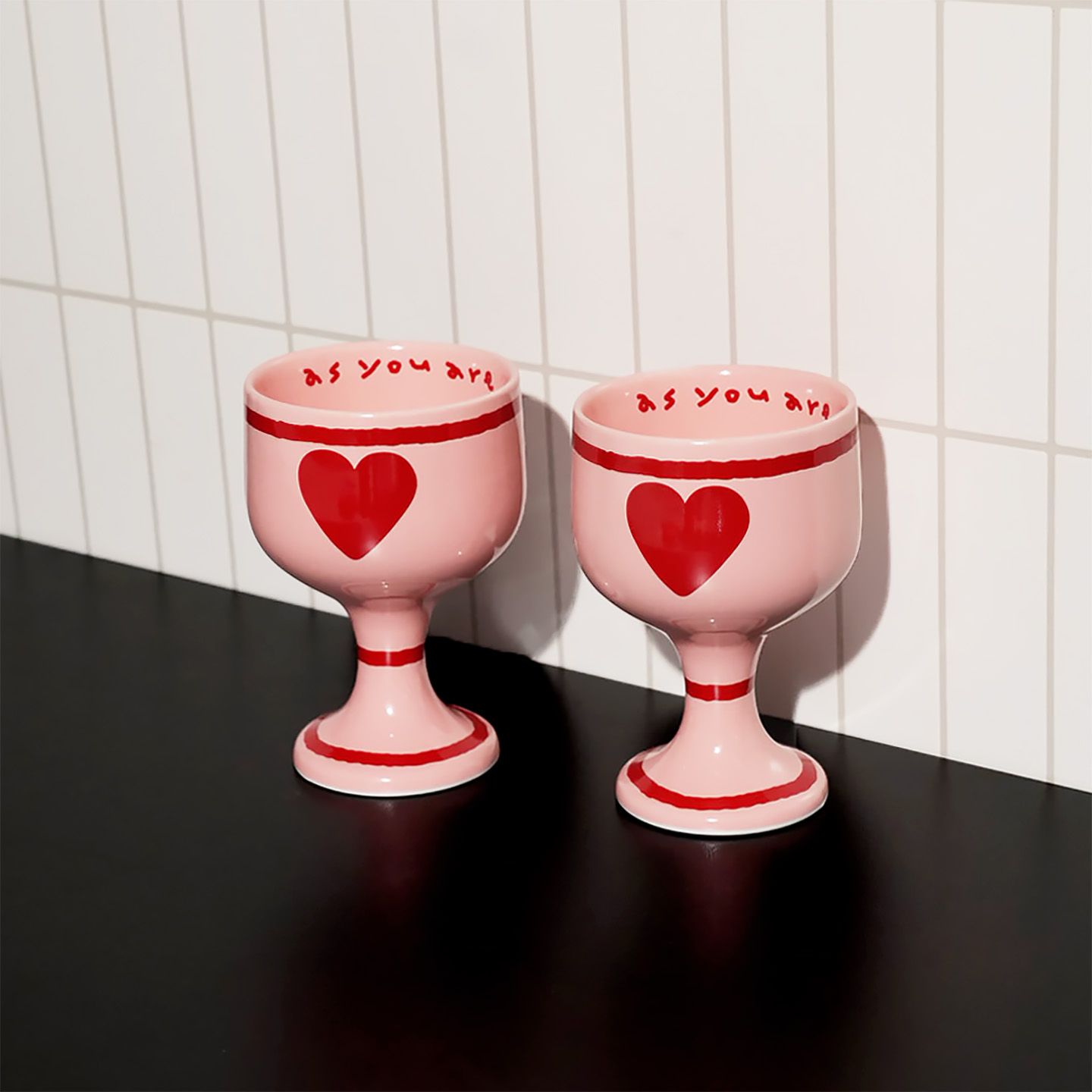 Pink Edition Ceramic Heart Wine Glass - lifestyle