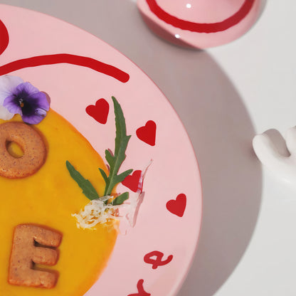 Pink Edition Ceramic Heart Salad Plate with Dressing Cup - detail view