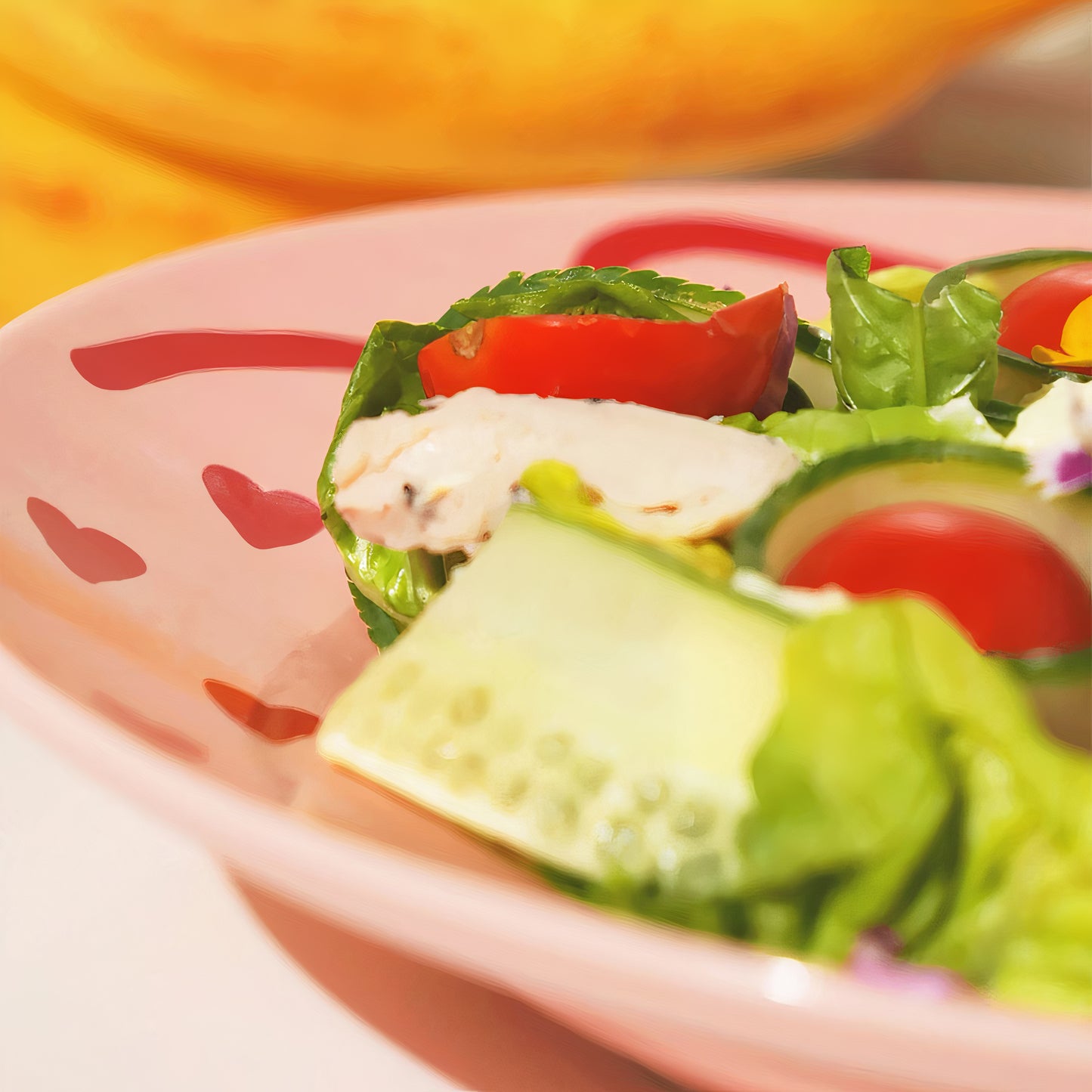 Pink Edition Ceramic Heart Salad Plate with Dressing Cup - lifestyle