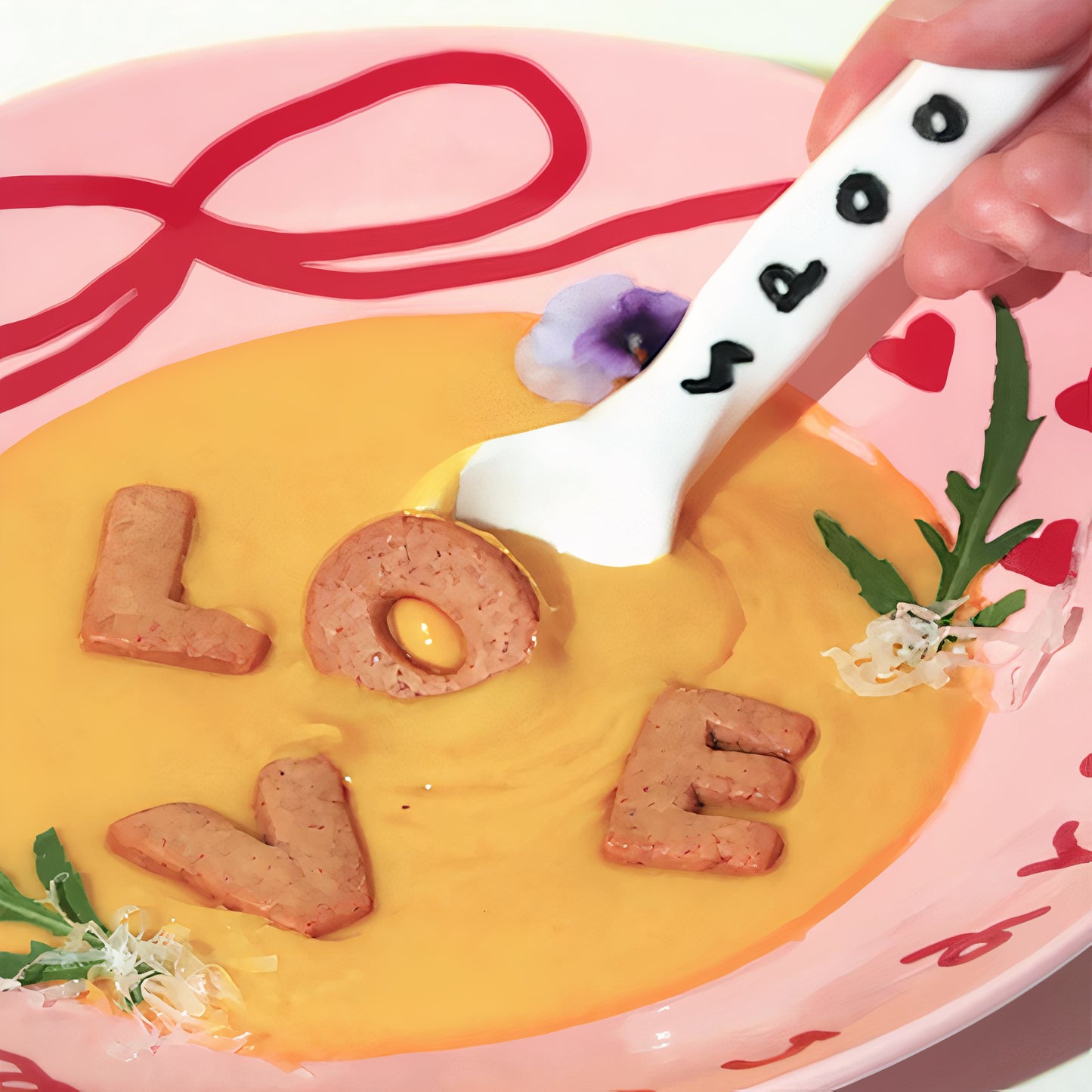 Pink Edition Ceramic Heart Salad Plate with Dressing Cup - close up