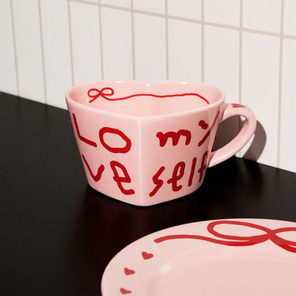 Pink Edition Ceramic Heart Cup and Plate Gift Set