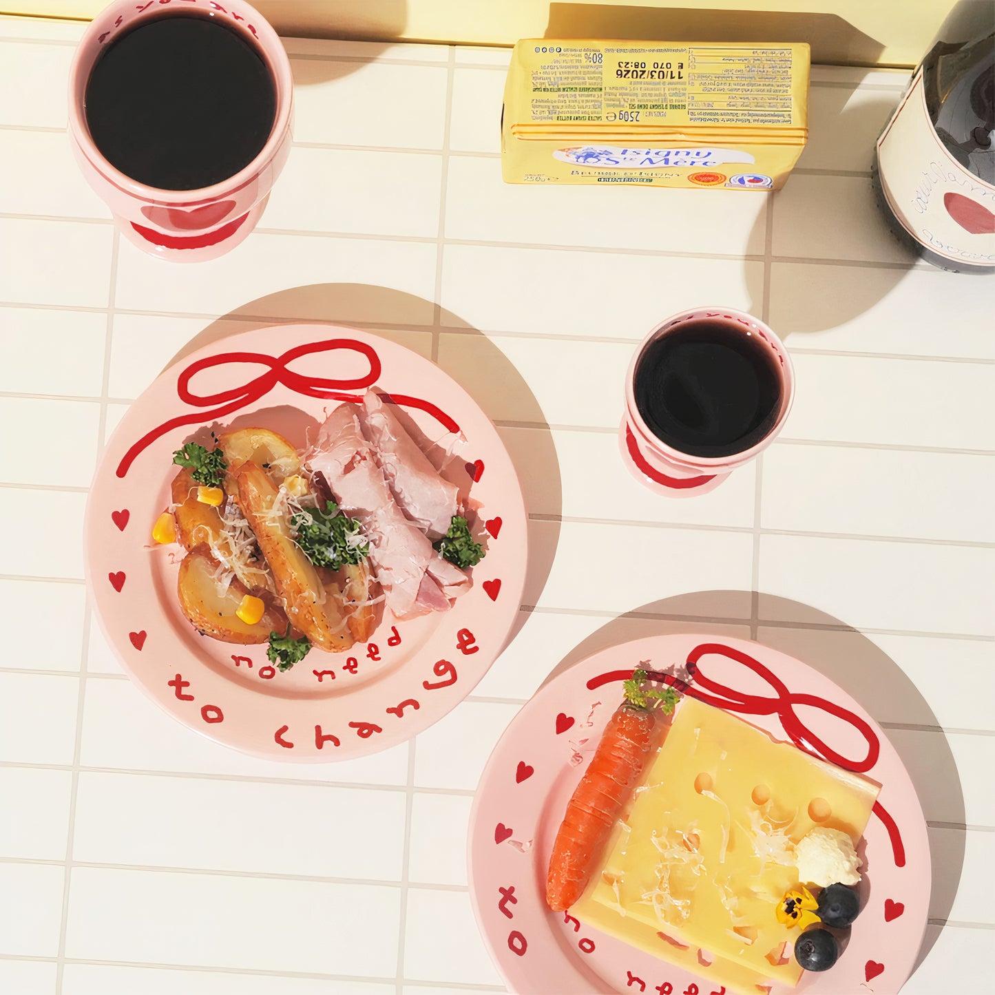 Pink Edition Ceramic Heart Cup and Plate Gift Set