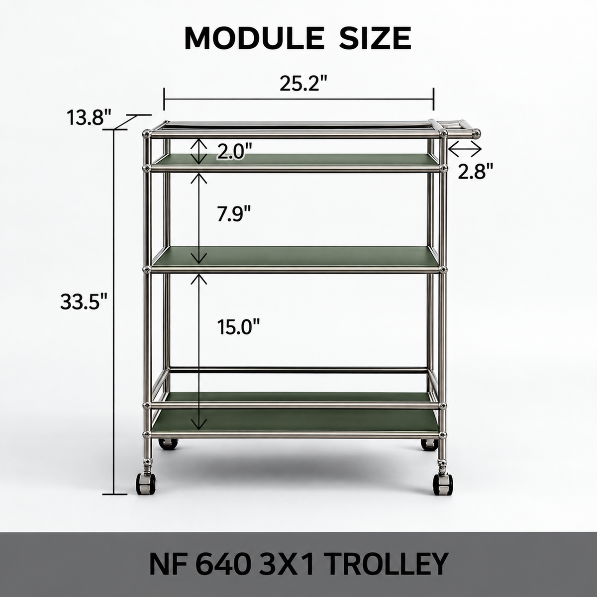 Mid-Century Modular 3-Tier Rolling Trolley