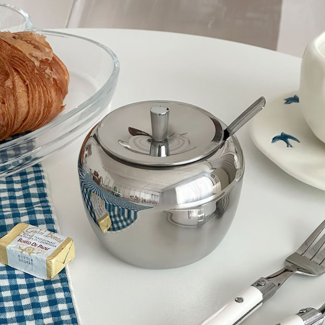 Silver Apple 304 Stainless Steel Seasoning Jar with Spoon