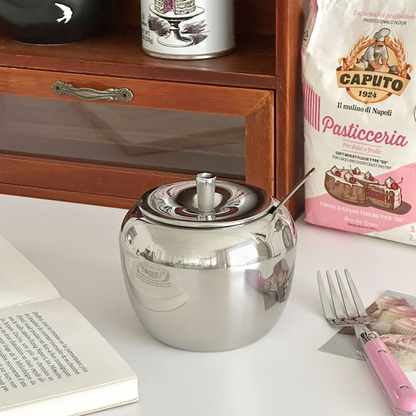 Silver Apple 304 Stainless Steel Seasoning Jar with Spoon