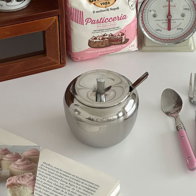 Silver Apple 304 Stainless Steel Seasoning Jar with Spoon