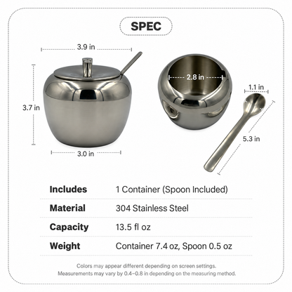 Silver Apple 304 Stainless Steel Seasoning Jar with Spoon