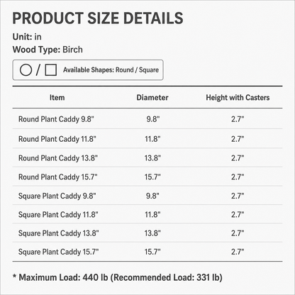 Wood Rolling Plant Caddy