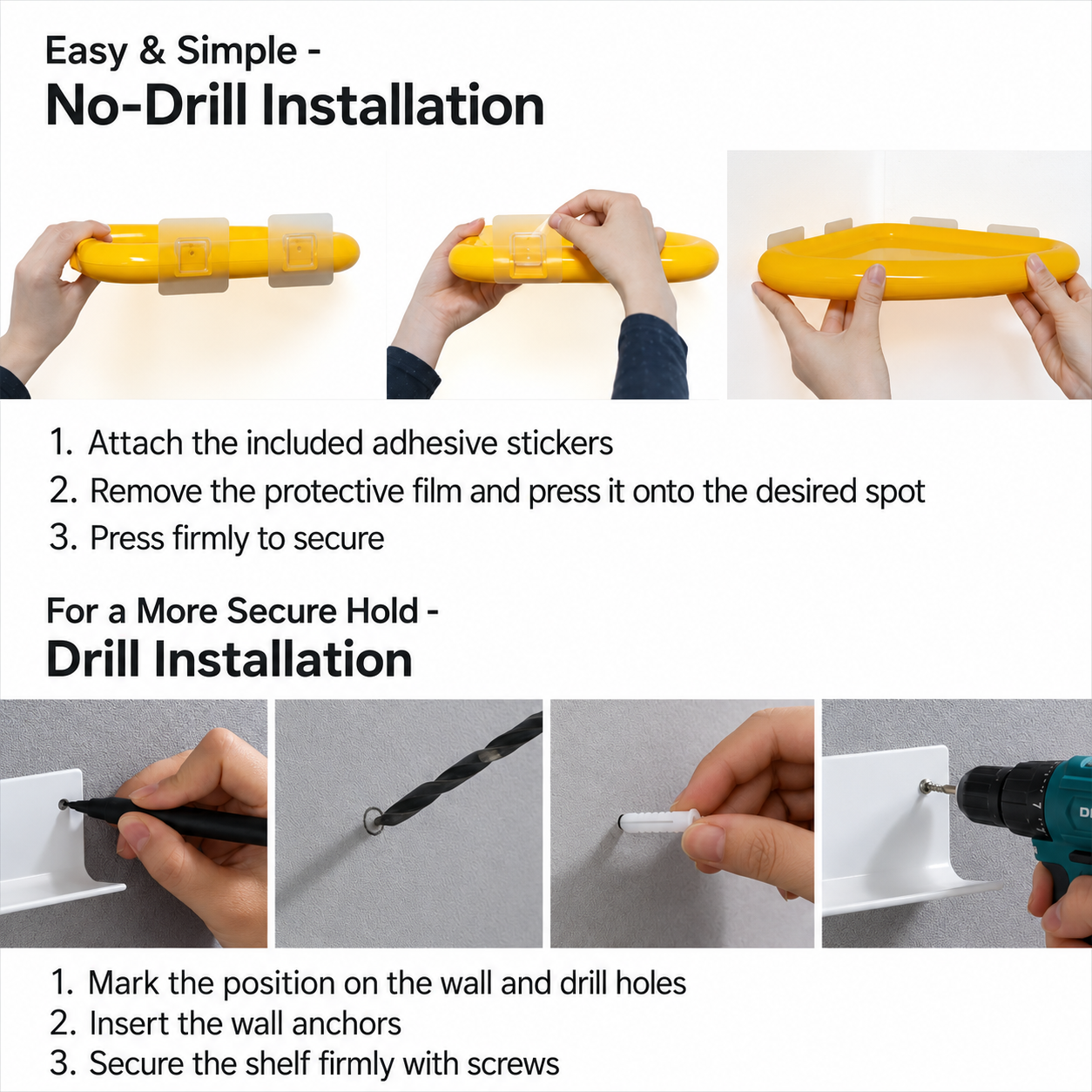 No-Drill Colorful Corner Shelf