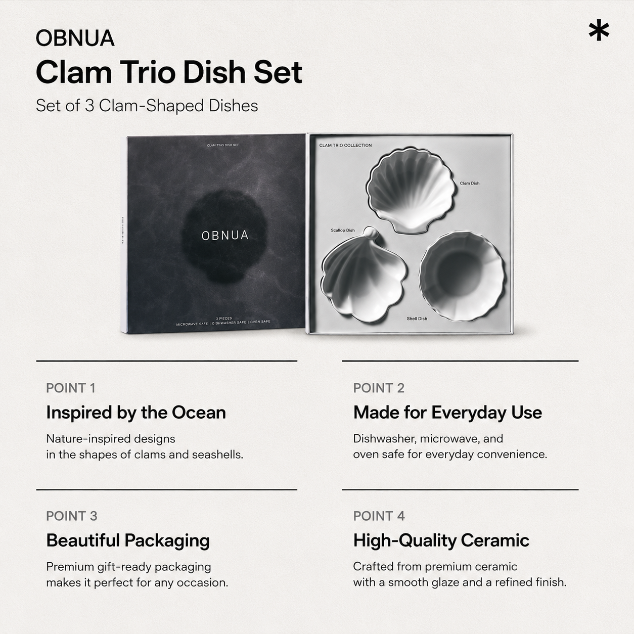 Soft tide collection Gyeol Shell 3-Piece Side Dish Set