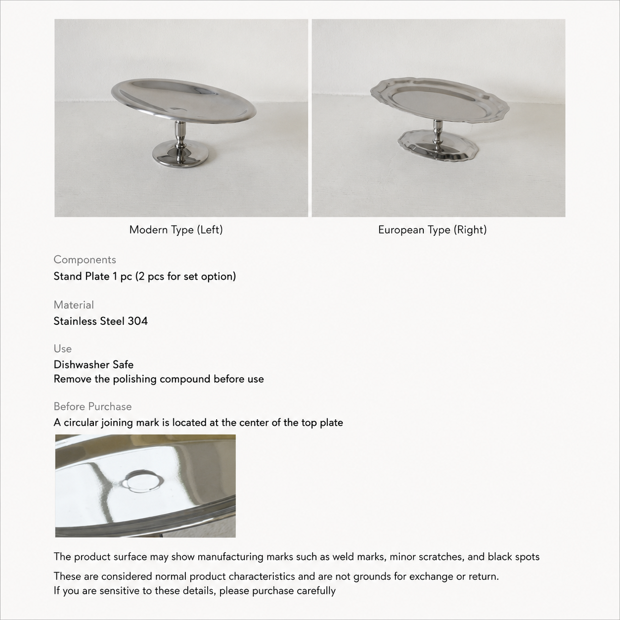 Stainless Steel Dessert Stand Plate