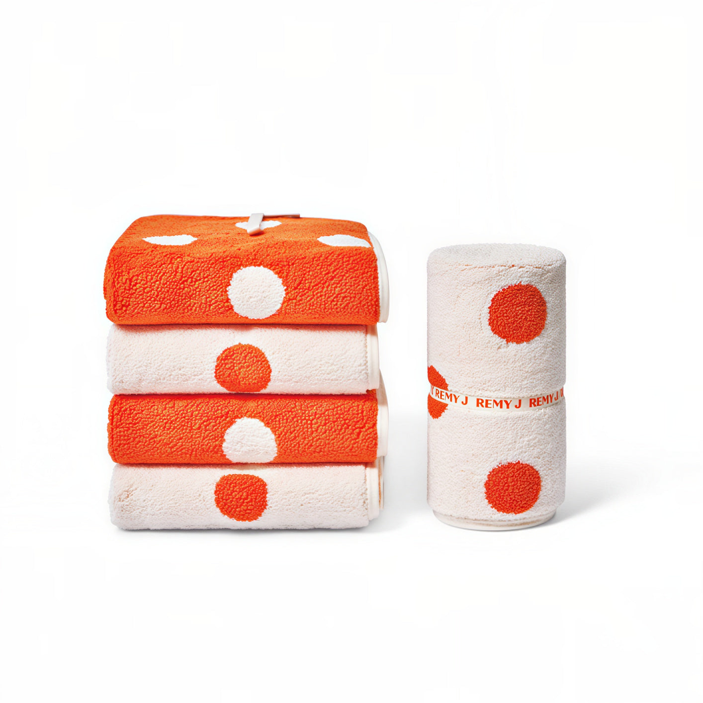 Dot Orange Mochi Modal Tencel Banded Towel Set (5-Piece)