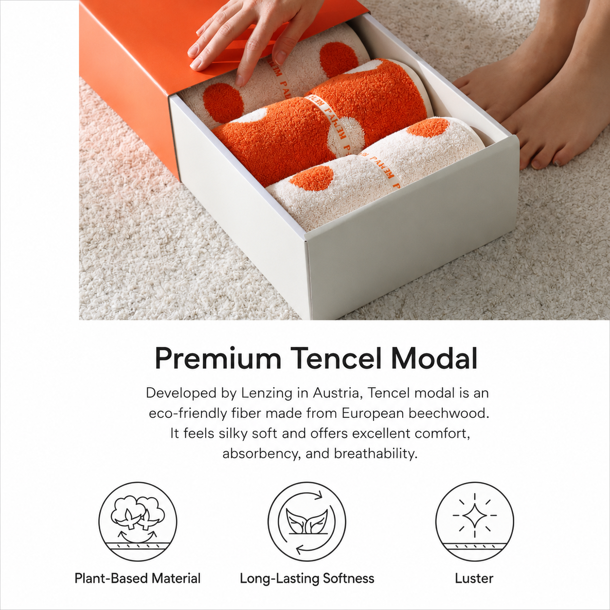 Dot Orange Mochi Modal Tencel Banded Towel Set (5-Piece)