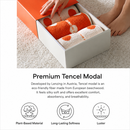 Dot Orange Mochi Modal Tencel Banded Towel Set (5-Piece)