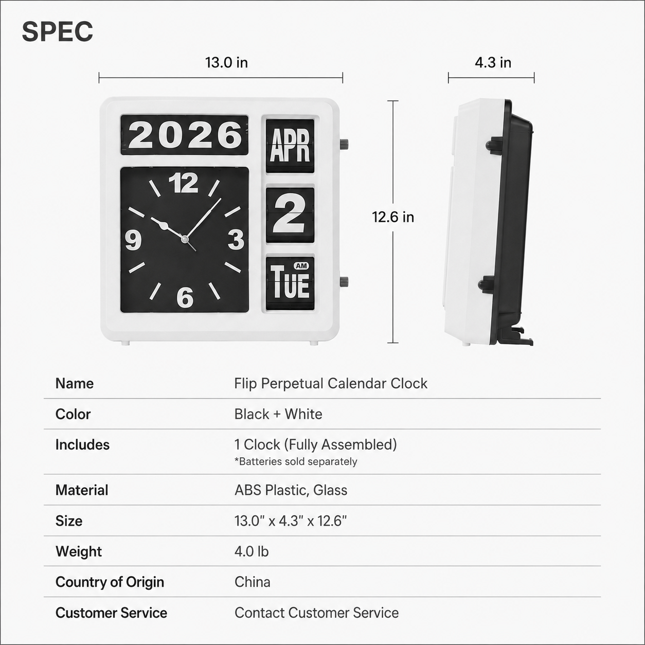 Wemble Silent Flip Perpetual Calendar Wall Clock