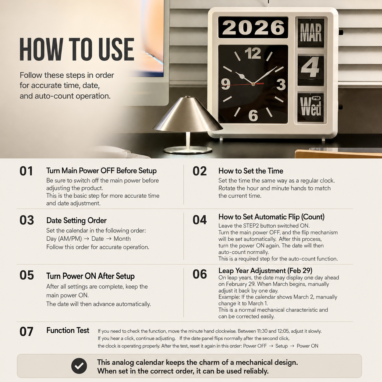 Wemble Silent Flip Perpetual Calendar Wall Clock