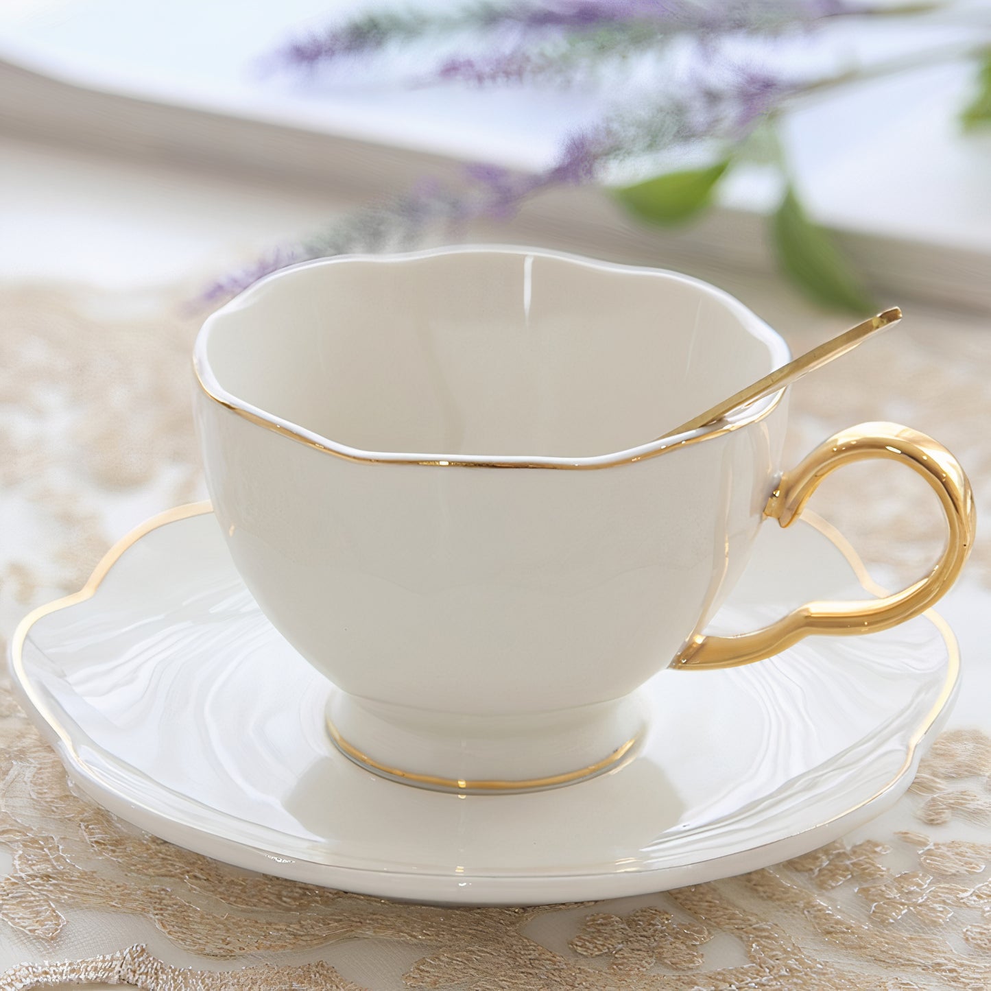 The Gold Lotus White Coffee Cup Set