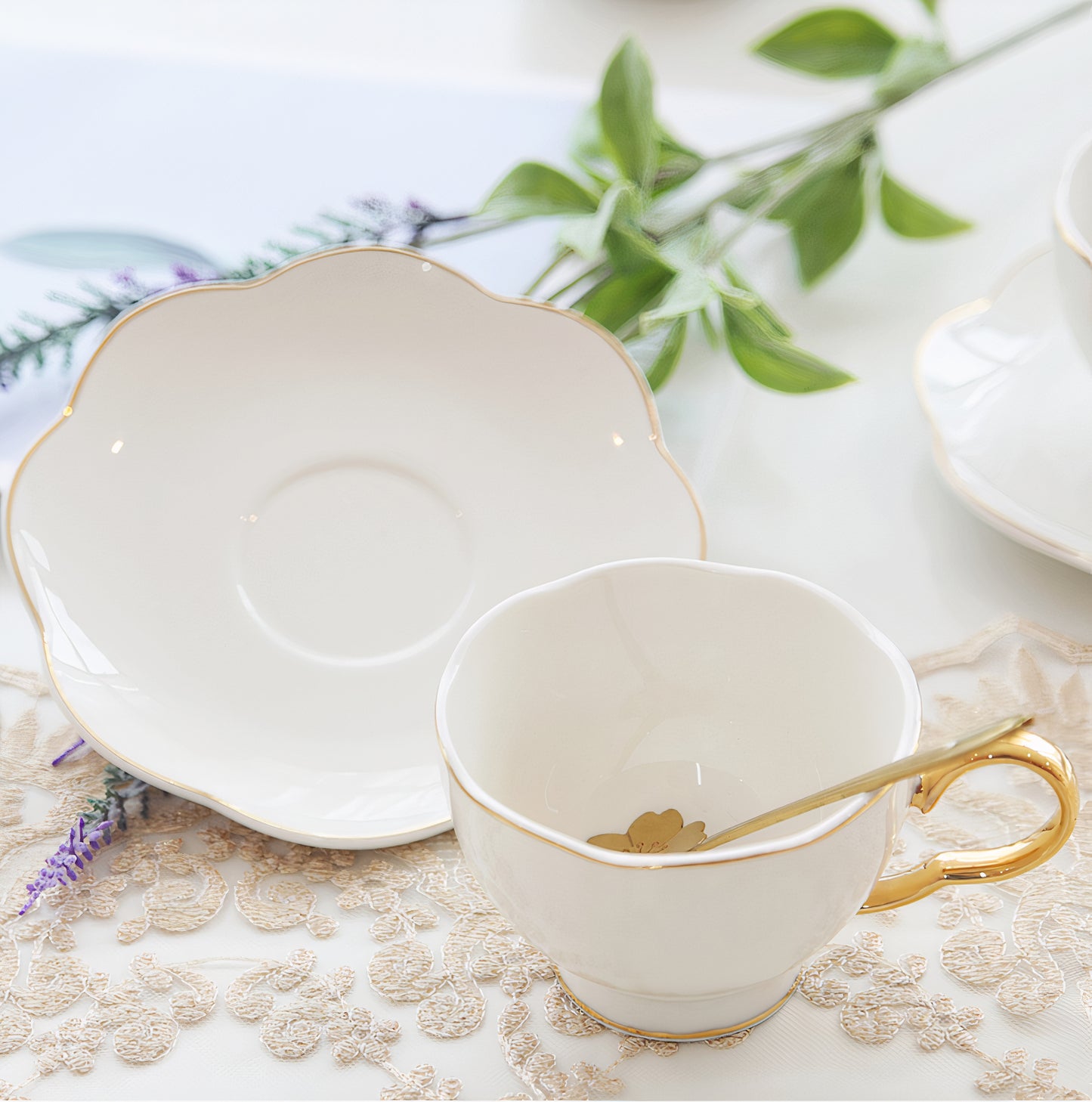 The Gold Lotus White Coffee Cup Set
