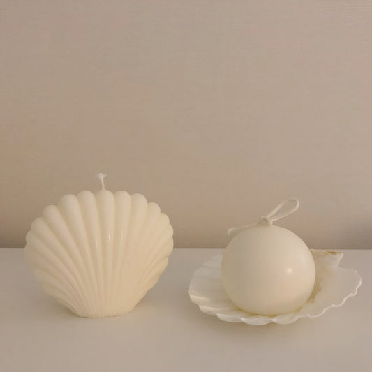 Pearl Mini Candle & Shell Tray Set - close up