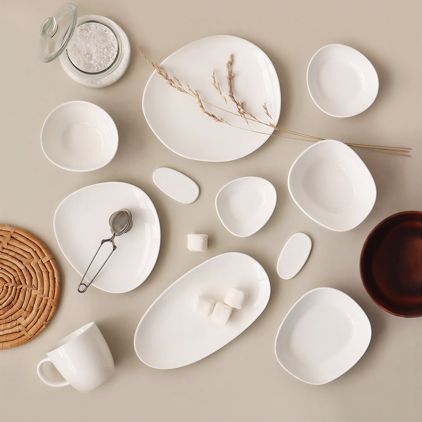 Cream White Pebble Dinnerware Set for 2