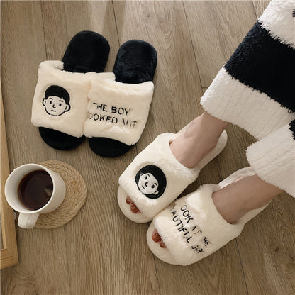 Cozy Faux-Fur Couple Character Slippers - lifestyle