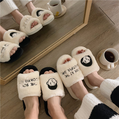 Cozy Faux-Fur Couple Character Slippers - close up