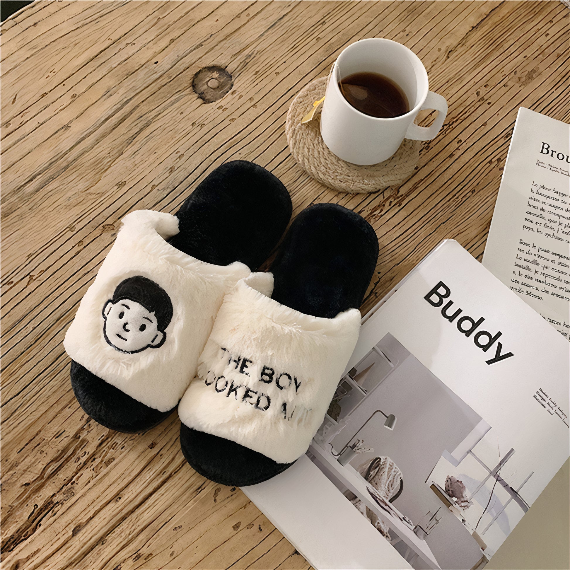 Cozy Faux-Fur Couple Character Slippers - detail view
