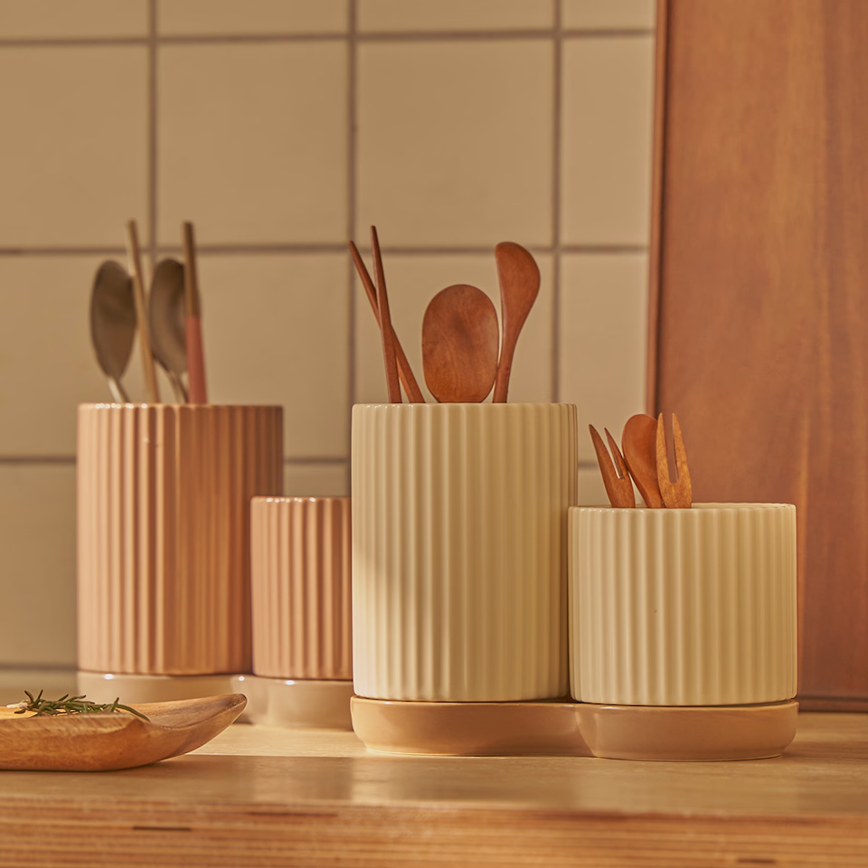 Carving Ceramic Utensil Holder Set (3-Piece)