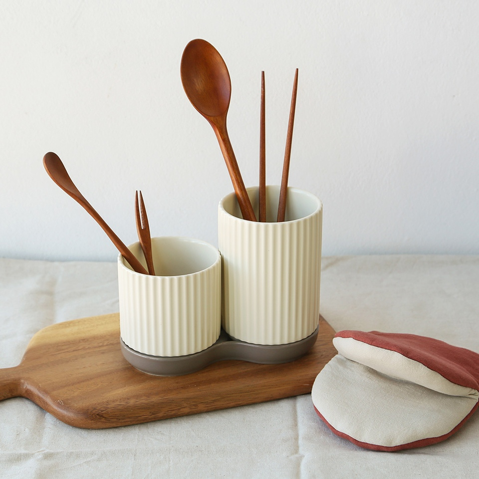 Carving Ceramic Utensil Holder Set (3-Piece)