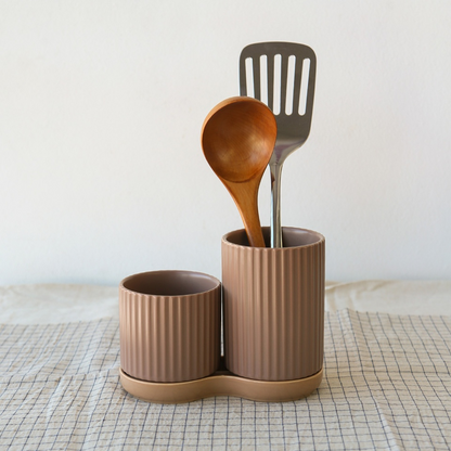 Carving Ceramic Utensil Holder Set (3-Piece)