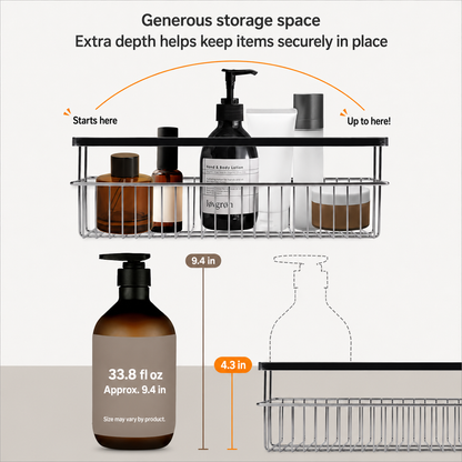 No-Drill Strong Adhesive Large-Capacity Stainless Steel Bathroom Shelf