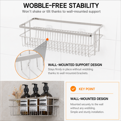No-Drill Strong Adhesive Large-Capacity Stainless Steel Bathroom Shelf