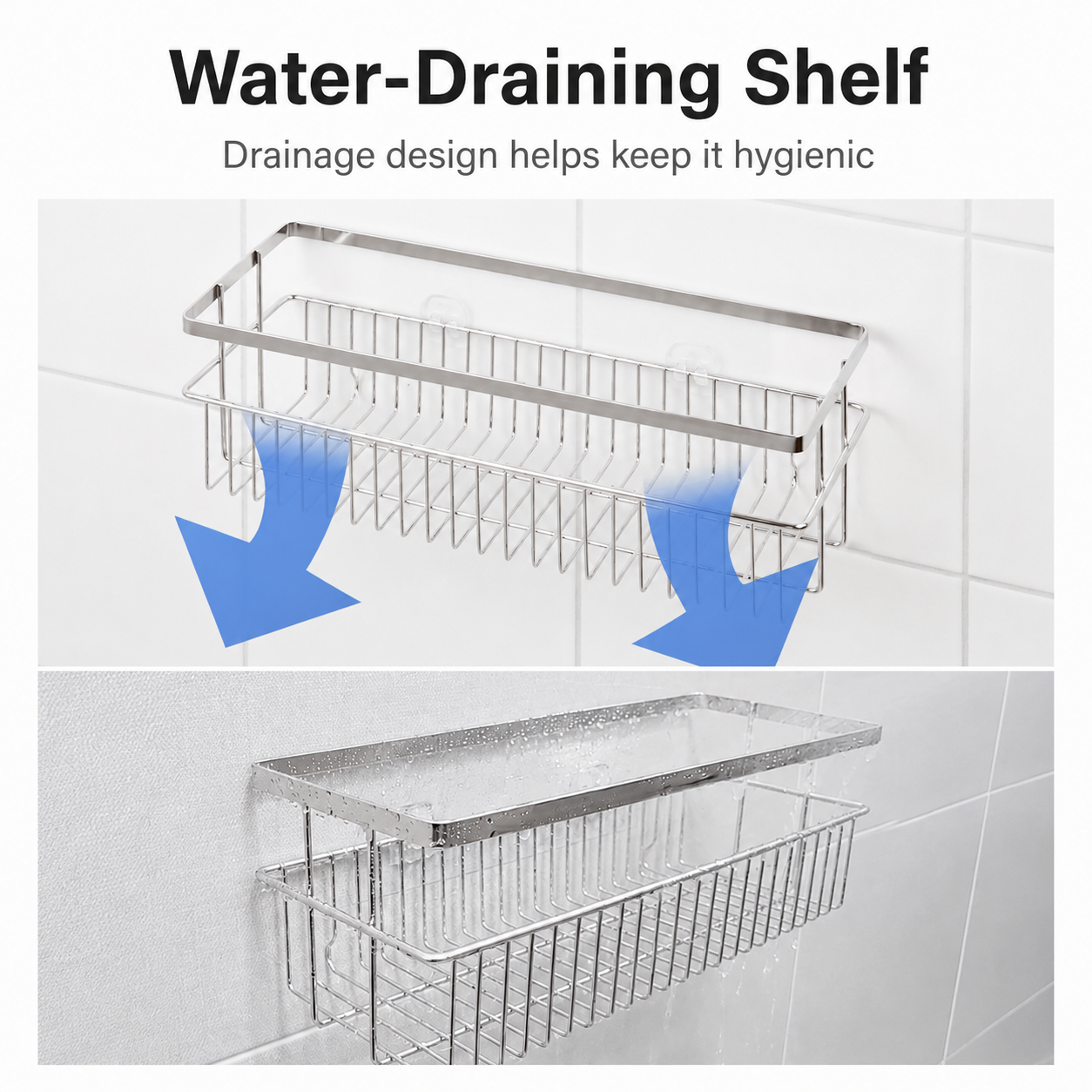 No-Drill Strong Adhesive Large-Capacity Stainless Steel Bathroom Shelf