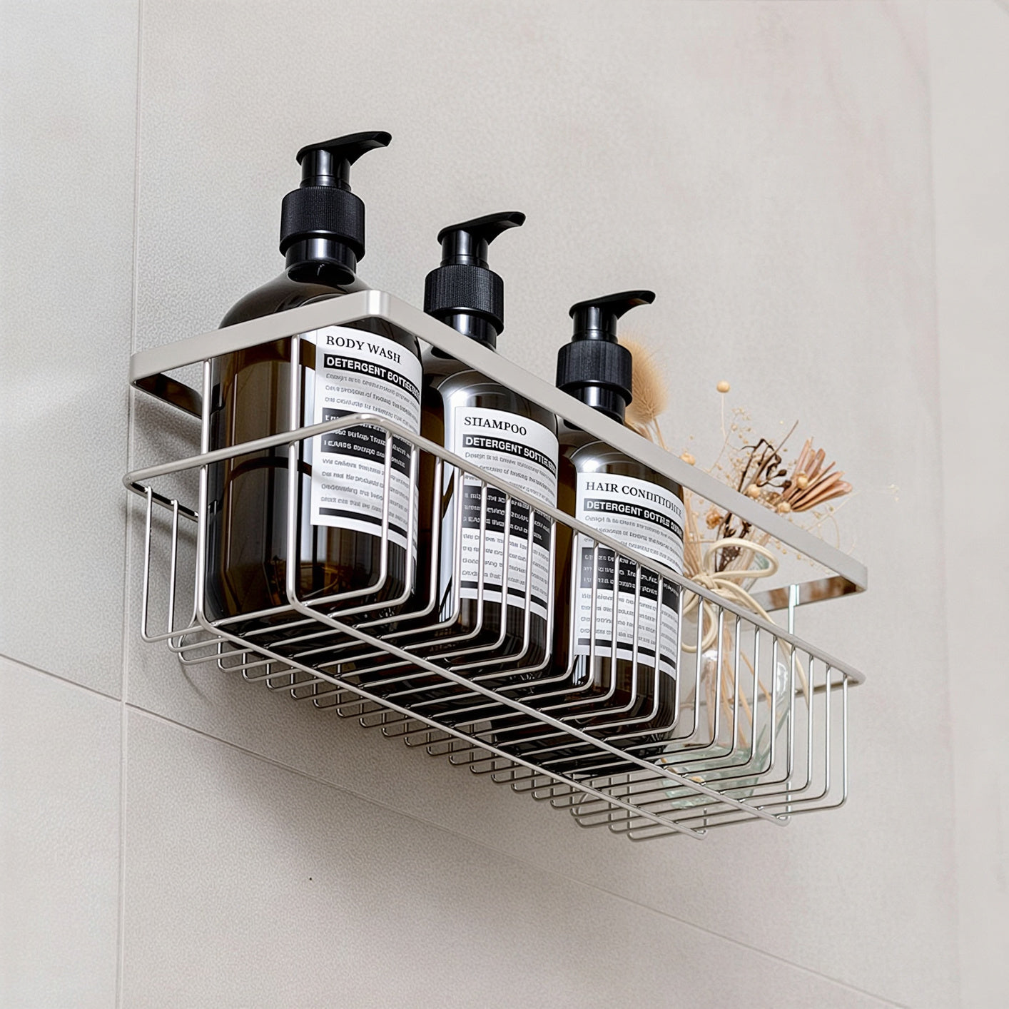 No-Drill Strong Adhesive Large-Capacity Stainless Steel Bathroom Shelf