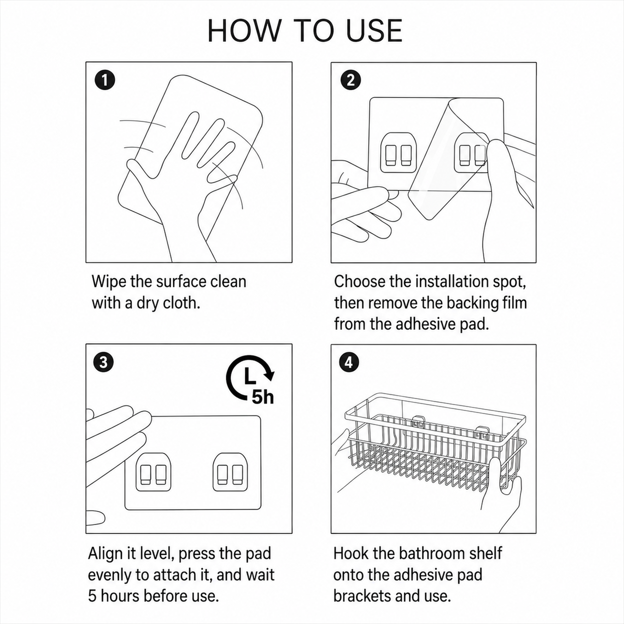 No-Drill Strong Adhesive Large-Capacity Stainless Steel Bathroom Shelf