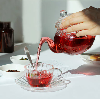 Flower Glass Teapot & 2 Teacup Set