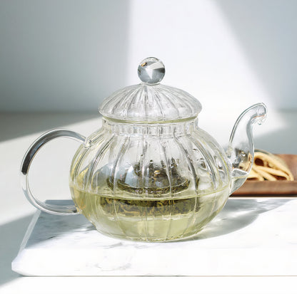 Flower Glass Teapot & 2 Teacup Set