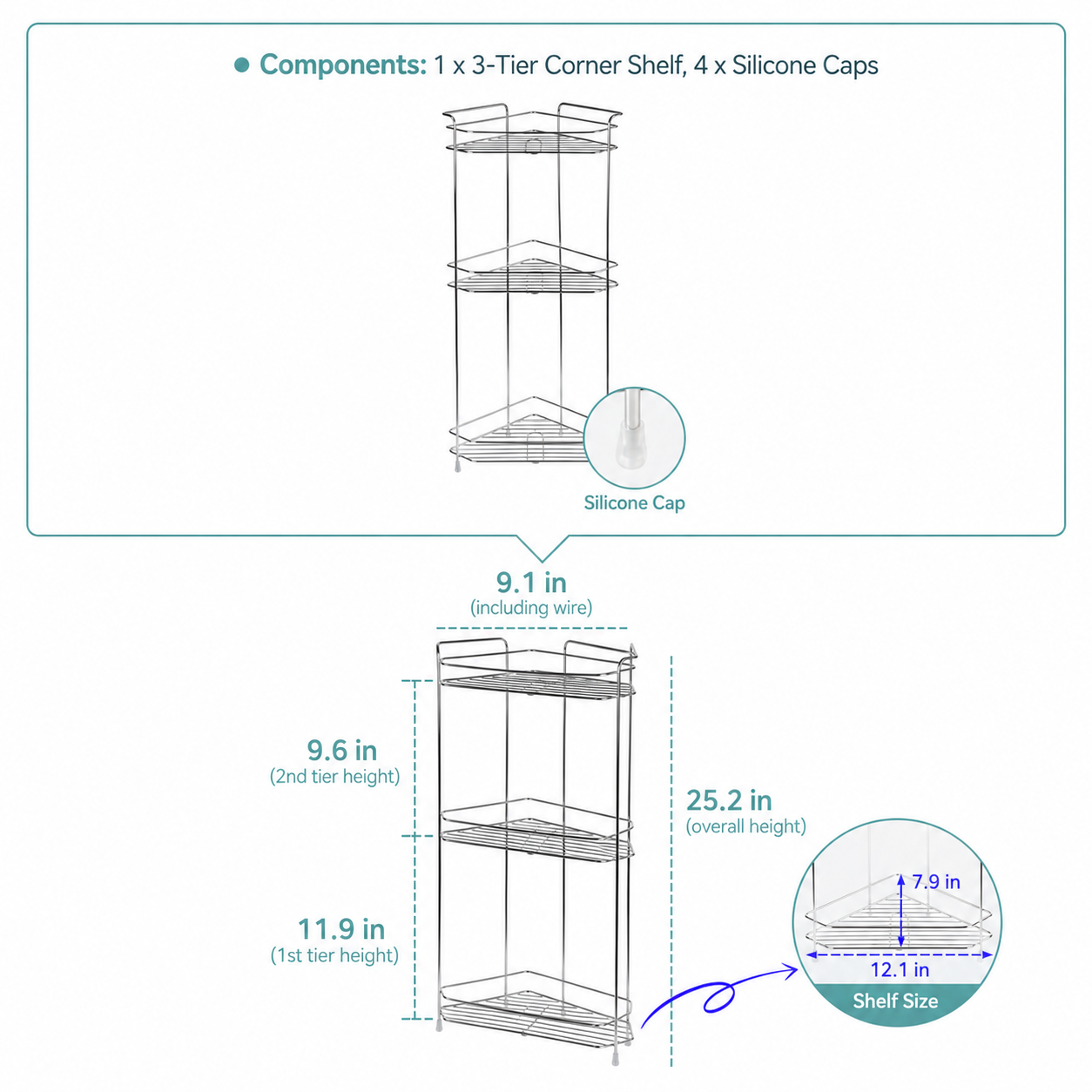 3-Tier Stainless Steel Bathroom Corner Shelf