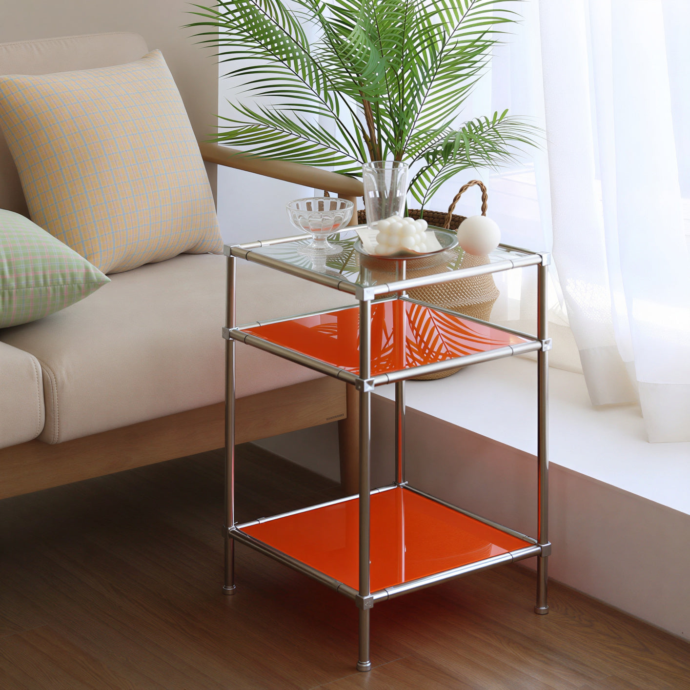 3 Tier Square DIY Modular Tempered Glass Shelf