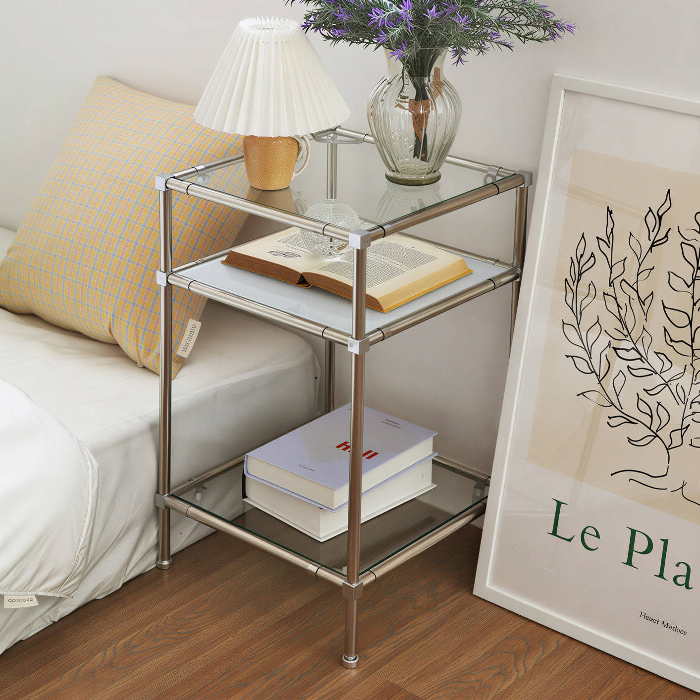 3 Tier Square DIY Modular Tempered Glass Shelf