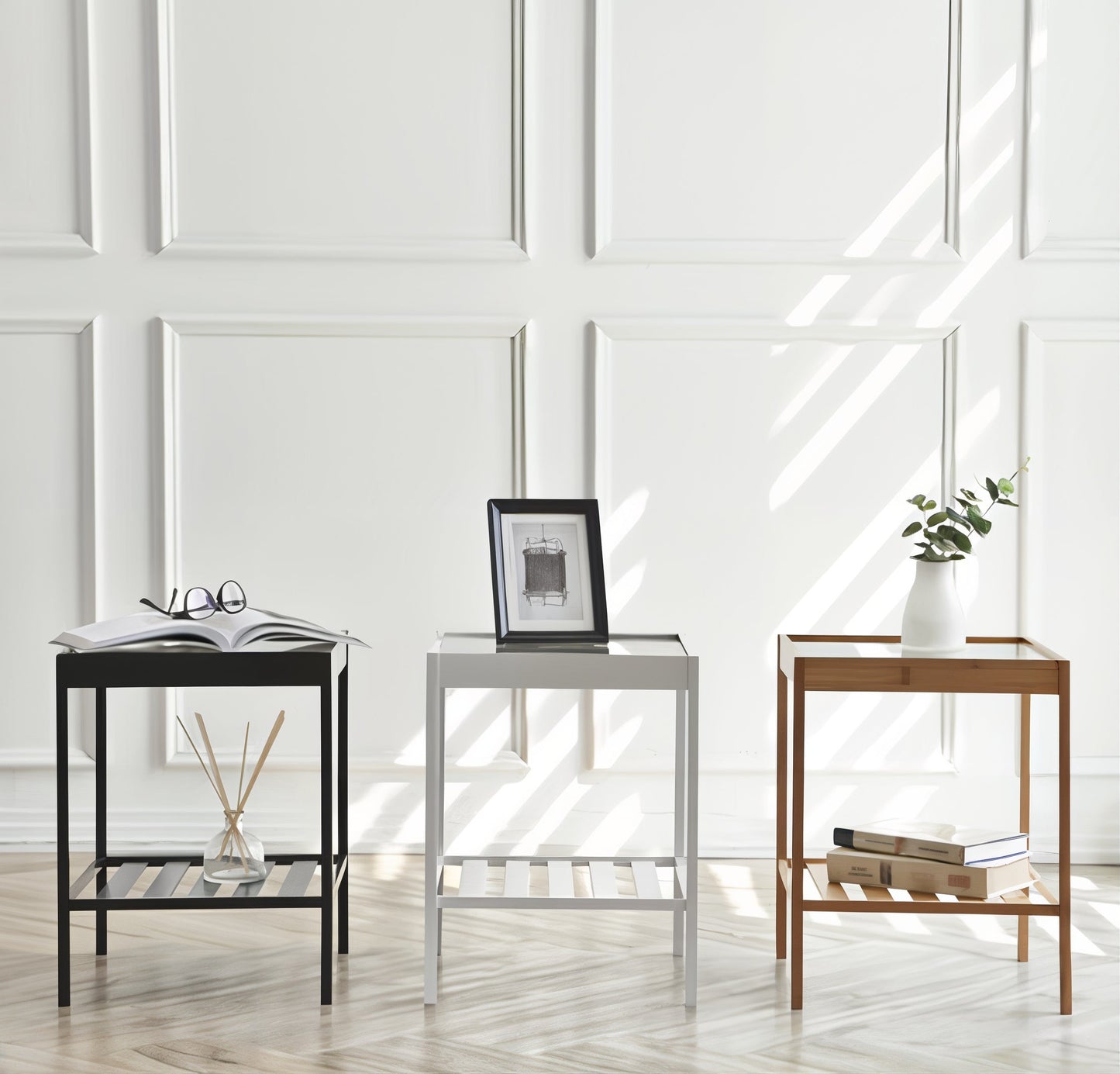 2-Tier Side Table with Tempered Glass Top