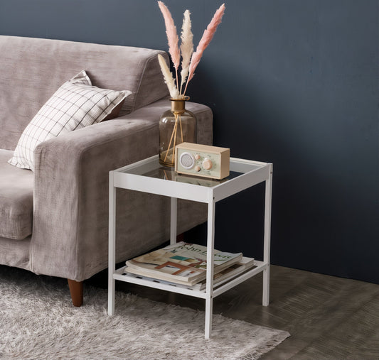 2-Tier Side Table with Tempered Glass Top