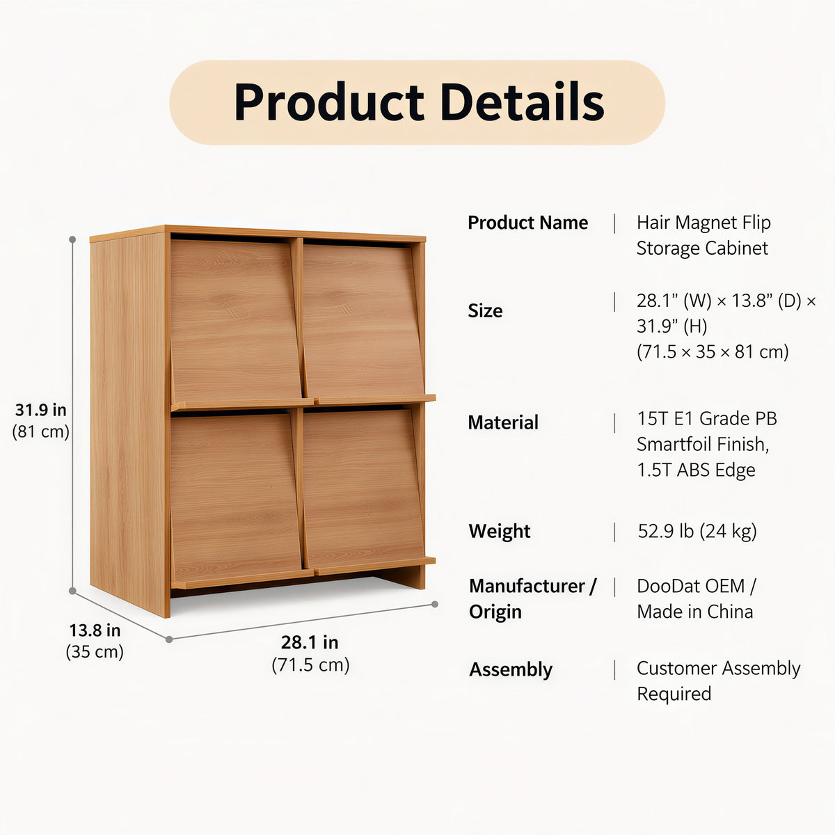 Wooden Flip-Front Storage Cabinet