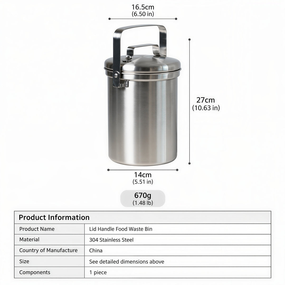 Stainless Steel Countertop Food Scrap Bin (3L)