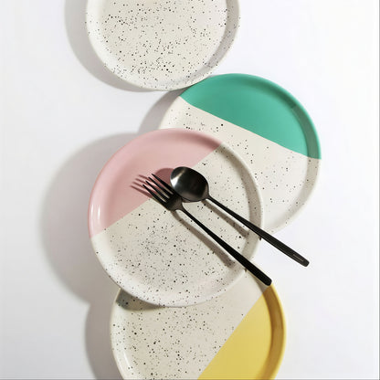 Color-Block Marble Ceramic Round Plate