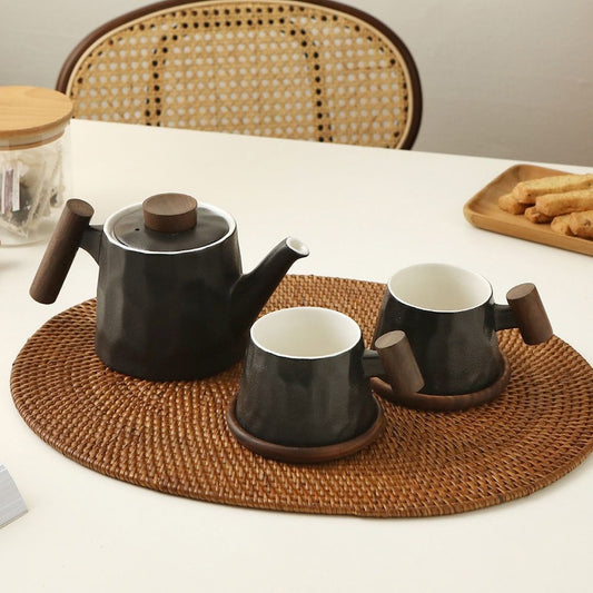 Katsura Wood Handle Ceramic Teapot Set